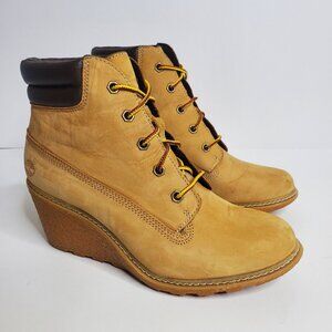 Timberland High Wedge Boots Womens 7 Amston Wheat Suede Leather A1548 Hiking